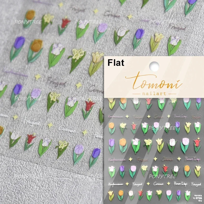 Hot Stamping Jelly All Tulips Garden Flower Bowknot Wave Lace Line Golden and Radiant Adhesive Nail Art Stickers Manicure Decals (ONLINE ORDER ONLY)