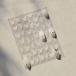 Chic Beautiful White Butterfly Shiny Lace Star Adhesive Nail Art Stickers Animals Charm Snowflake Manicure Decals Nail Supplies (Online Order Only)