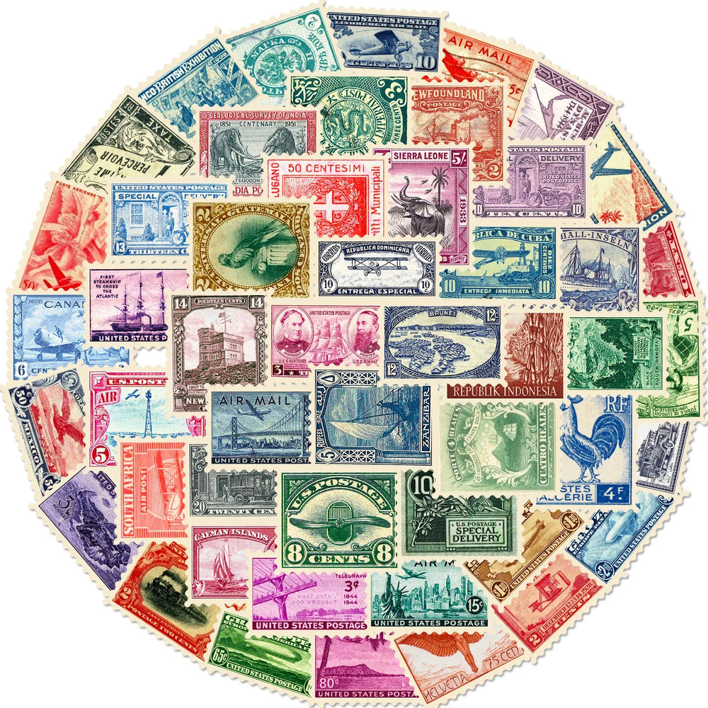 50pcs Retro Travel City Commemorative Postmark Waterproof Stickers (Online Order Only)