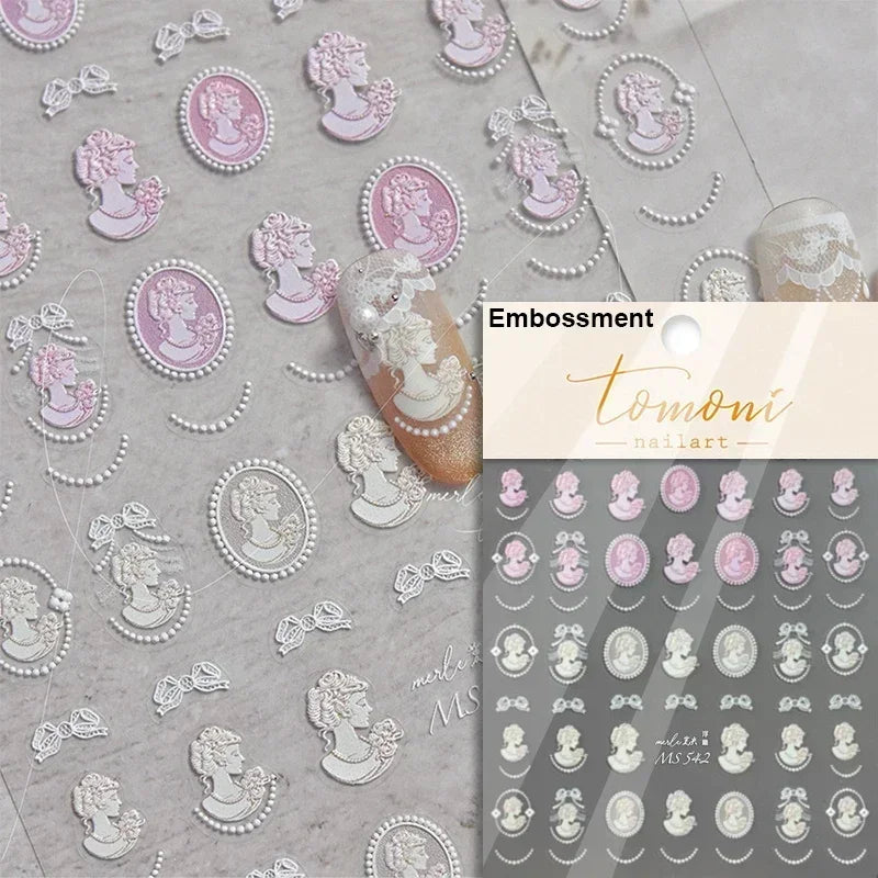Chic Retro Rose Photo Frame Dried Flower Petal Self Adhesive Nail Art Stickers 5D Hot Stamping Relief Rhinestone Manicure Decals (Online Order Only)
