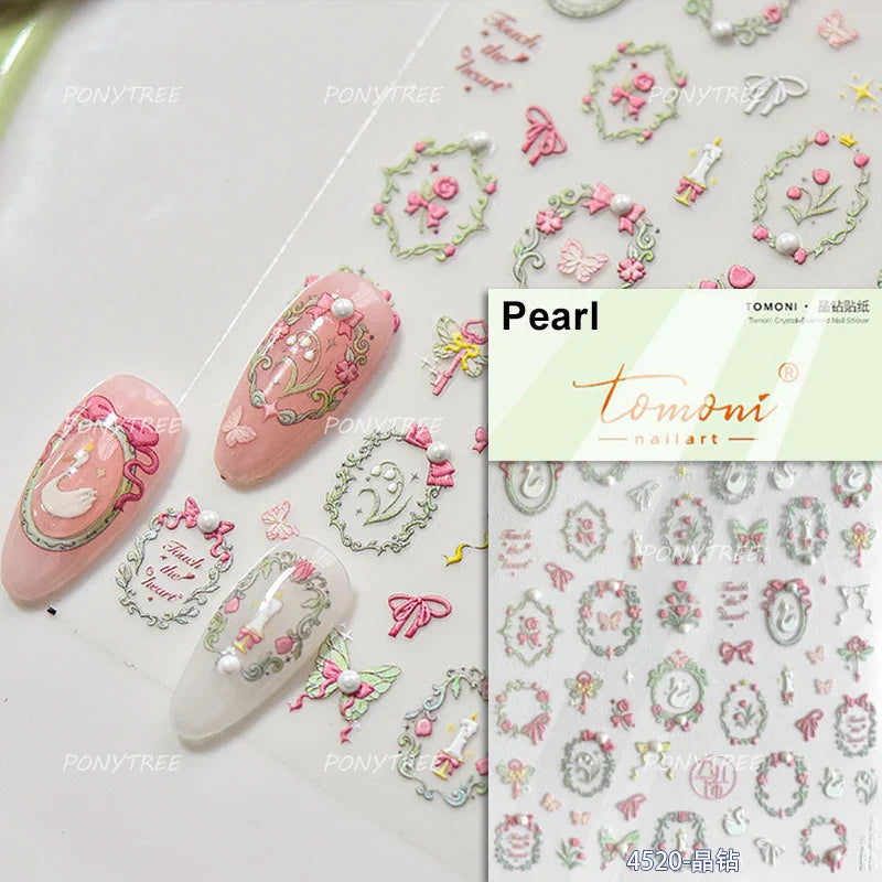 Lovely Bowknot Flower Shiny Star Love Heart Vibrant and Lively Tulip Moon Self Adhesive Nail Art Stickers Relief Manicure Decals (ONLINE ORDER ONLY)