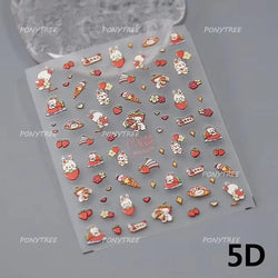 Cute White Rabbit Bunny Strawberry Flower Pudding Star Bowknot Fruit Delicate Adhesive Nail Art Sticker Charming Manicure Decal (Online Order Only)