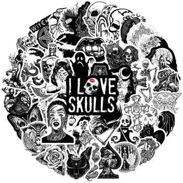 10/30/50/100pcs Black White Gothic Horror Skeleton Graffiti Stickers Skateboard Phone Fridge Luggage Car Cool Waterproof Sticker (ONLINE ORDER ONLY)
