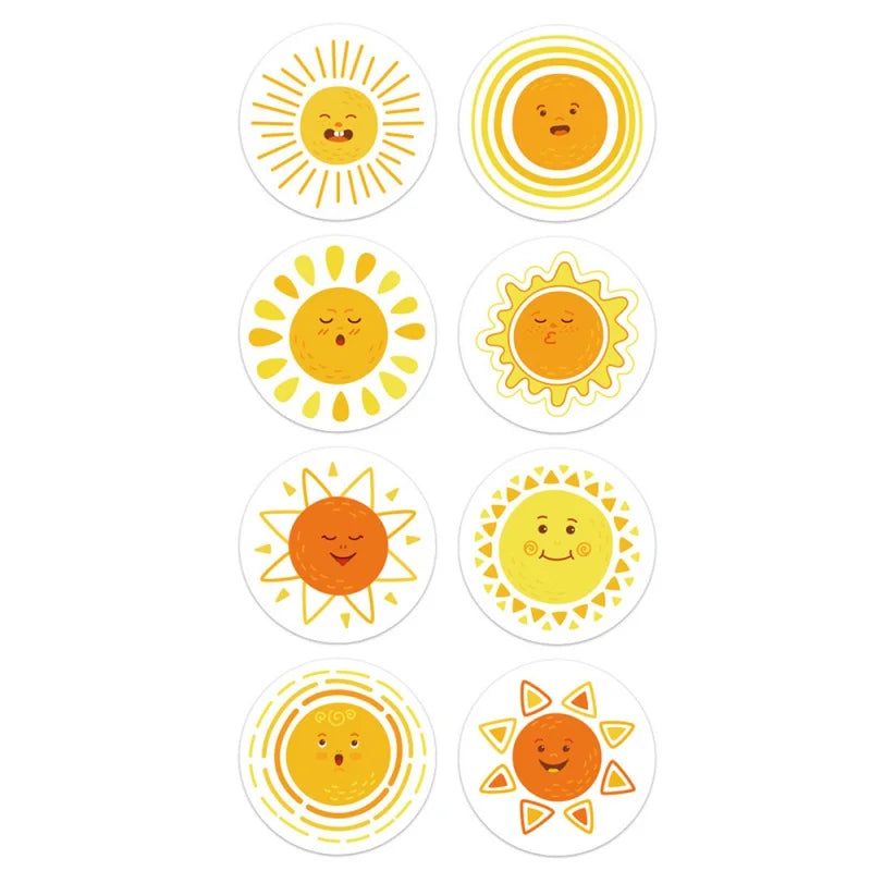 500pcs 8 Styles Round Cartoon Sun Smiley Kids Reward Stickers Party Handmade Scrapbooking Gift Packaging Seal Label (ONLINE ORDER ONLY)
