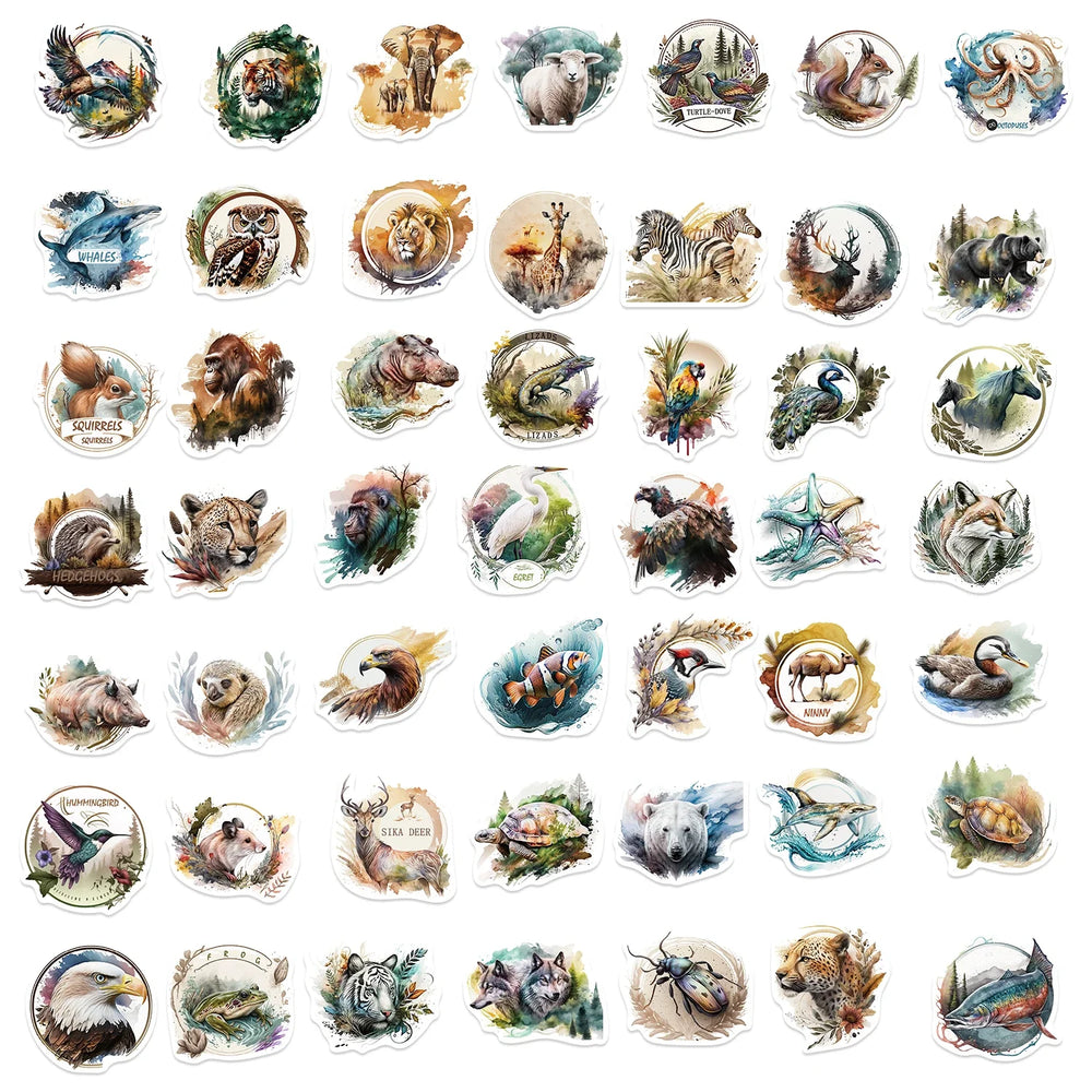 50PCS Cute Zoo Wild Animals Cartoon Stickers for Kids Toy DIY Luggage Laptop Guitar Skateboard Phone Case Bike Car Sticker (ONLINE ORDER ONLY)