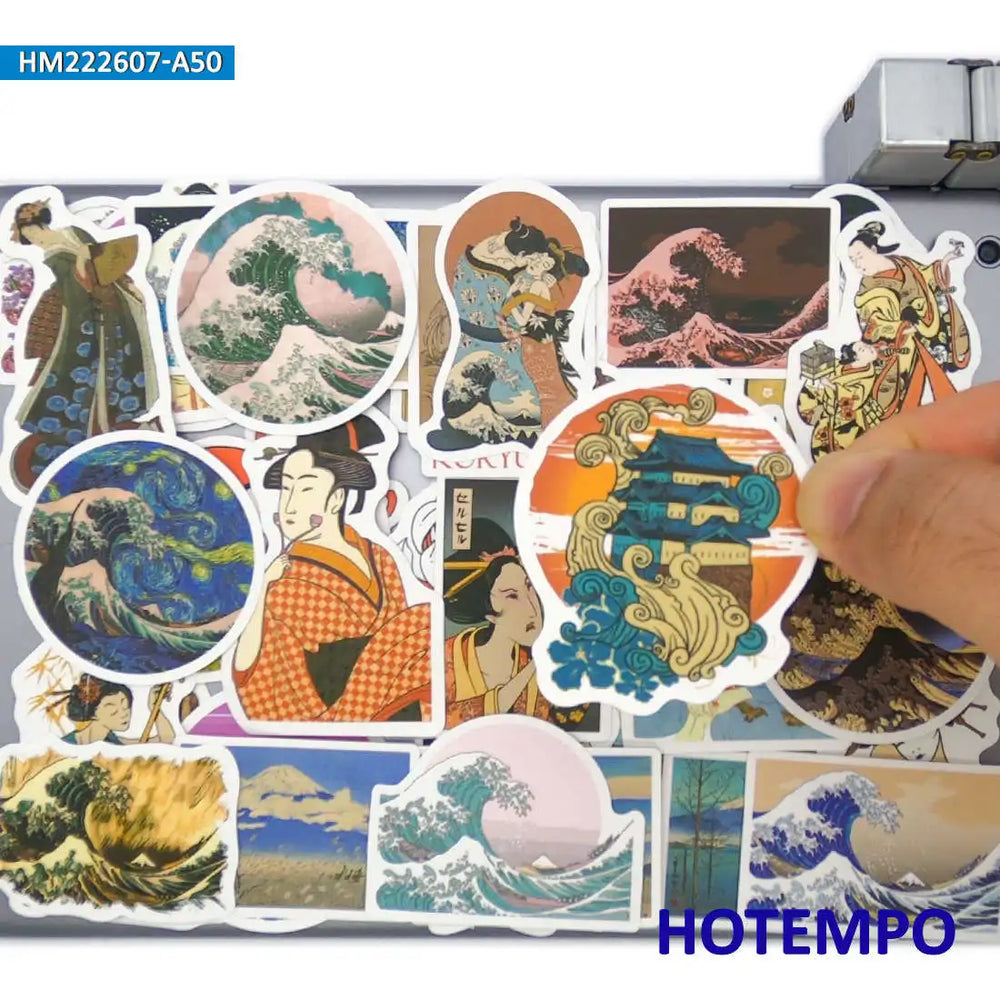 50Pieces Japanese Ukiyo-e Style Classic Painting Mixed Art Stickers for Phone Skateboard Bike Motorcycle Car Laptop Sticker Toys (ONLINE ORDER ONLY)