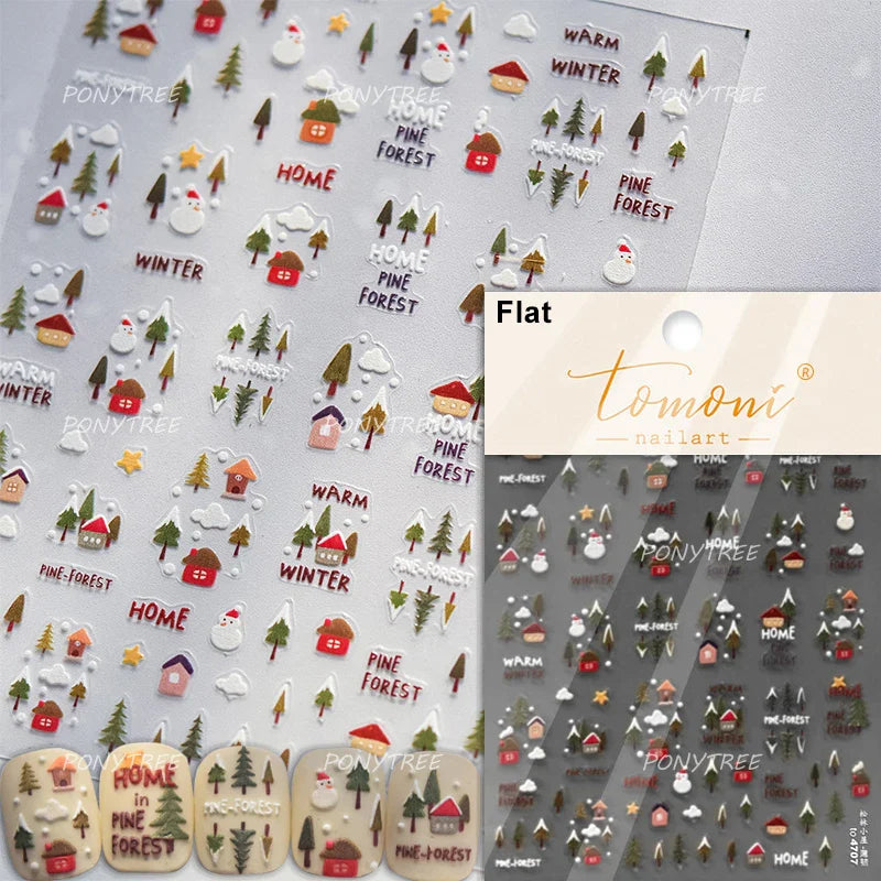 Cat House Snow Tree Window Fish Star Shiny Snowman Duck 5D Self Adhesive Nail Art Stickers Hat Apple Rhinestone Manicure Decals (ONLINE ORDER ONLY)