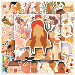 Retro Bohemian Art Stickers: 10/30/50pcs Aesthetic Cartoon Decals for Laptop, Luggage, Phone, Guitar - Waterproof (Online Order Only)