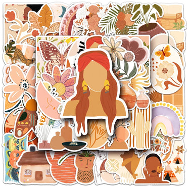 Retro Bohemian Art Stickers: 10/30/50pcs Aesthetic Cartoon Decals for Laptop, Luggage, Phone, Guitar - Waterproof (Online Order Only)