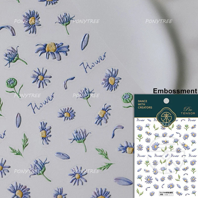 Colourful Daisy Cosmos Hot Stamping Petal Delicate and Pretty Plant Self Adhesive Nail Art Decoration Stickers Manicure Decals (ONLINE ORDER ONLY)