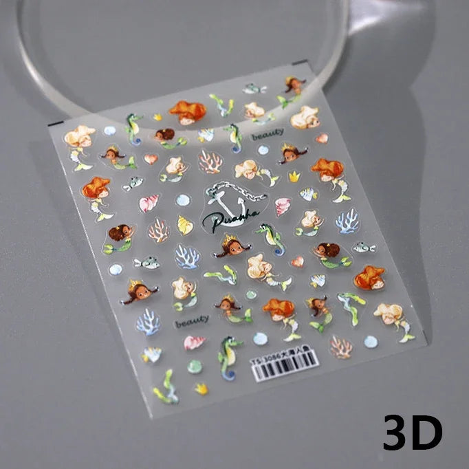 Chinese Black Red Lucky Carp Fish 3D Self Adhesive Nail Art Stickers 5D Soft Relief Nail Phone Decals Goldfish Beach Sea Summer (ONLINE ORDER ONLY)
