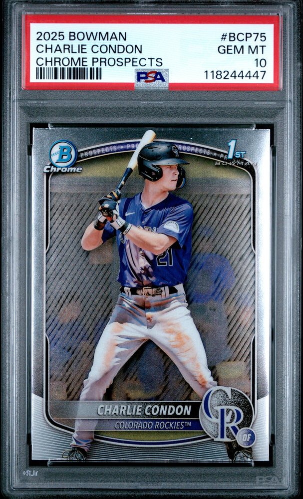 Graded 2025 Topps Bowman Charlie Condon #BCP75 Chrome Prospects Rookie RC Baseball Card PSA 10 Gem Mint (ONLINE ORDER ONLY)