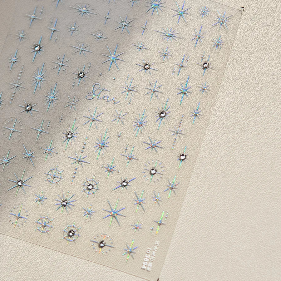 Gold Silver Star Laser Pink Colorful Glitter Starlight Sparkle Rhinestones Relief Nail Art Decorations Stickers Manicure Decals (ONLINE ORDER ONLY)