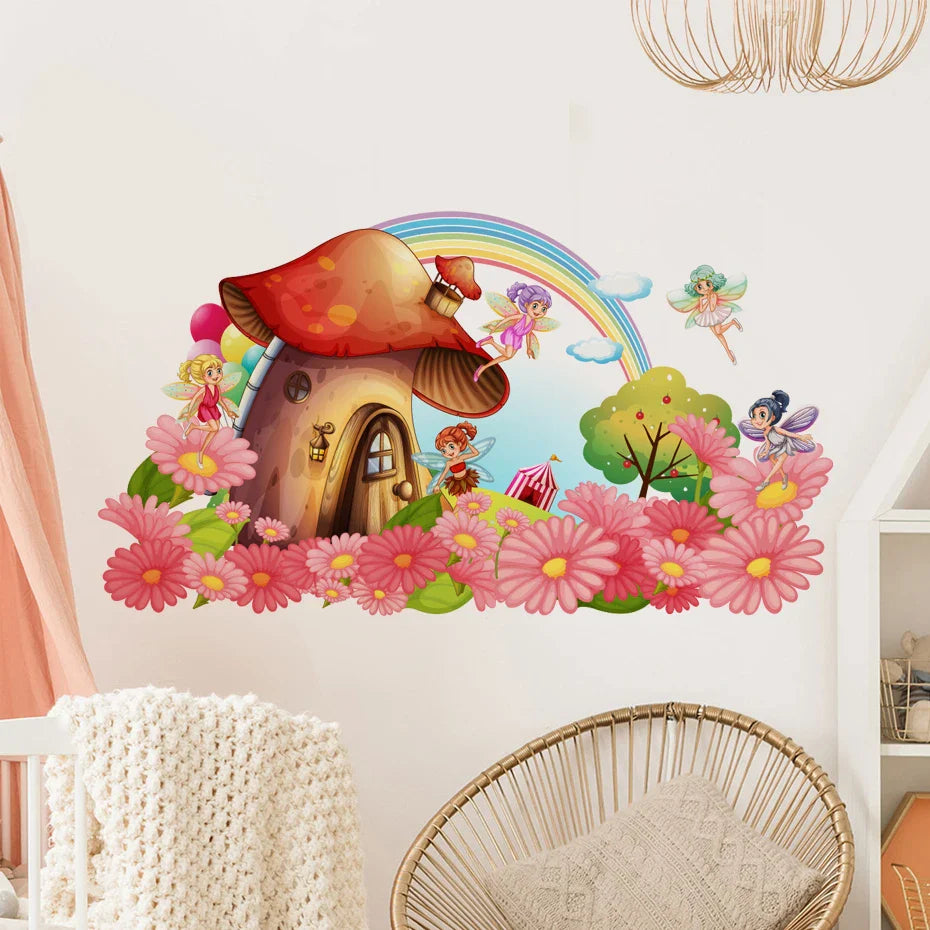 Cute Fairy Mushroom House Wall Stickers for Kids Nursery Decor (ONLINE ORDER ONLY)