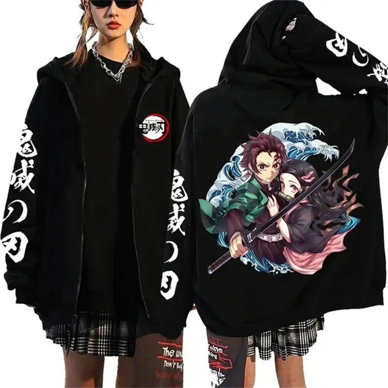 Demon Slayer Pattern Print Sweatshirt Harajuku Zipper Hoodie (ONLINE ORDER ONLY)