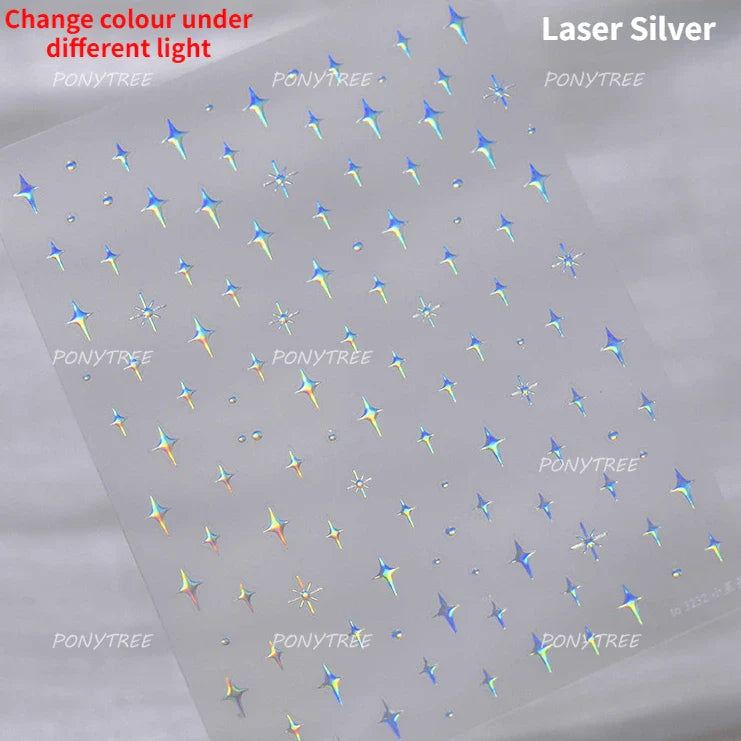 Sparkle Laser Silver Starburst Five-pointed Star Geometric Tiny Spot Romantic 5D Self Adhesive Nail Art Stickers Manicure Decals (ONLINE ORDER ONLY)