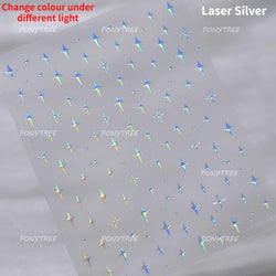 Sparkle Laser Silver Starburst Five-pointed Star Geometric Tiny Spot Romantic 5D Self Adhesive Nail Art Stickers Manicure Decals (ONLINE ORDER ONLY)