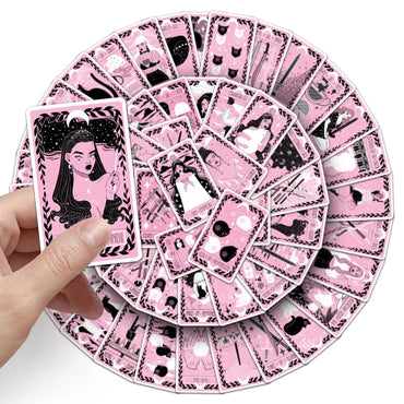 10/78PCS Kawaii Pink Tarot Goth Witch Stickers Aesthetic Cute Witchy Divination Decals Toy DIY Skateboard Phone Fridge Notebook (Online Order Only)