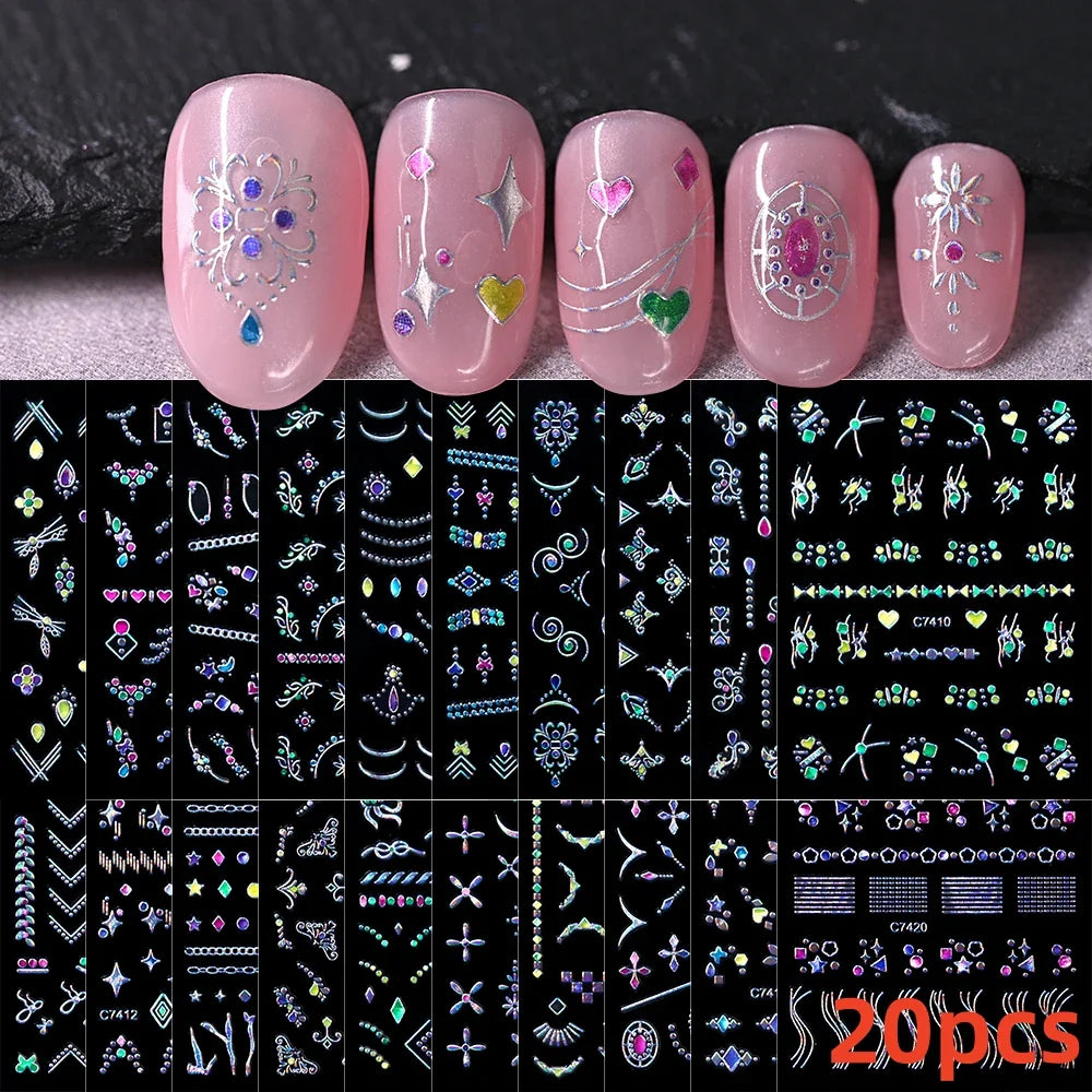 20pcs Laser Shining Aurora Shell Butterfly Nail Stickers 5D Nail Art Design Decals DIY Manicure Y2K Bronzing Stickers For Nails* (ONLINE ORDER ONLY)