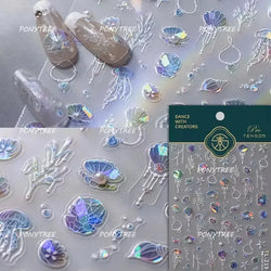 Dizzying Shell Coral Dolphin Starfish Heart Jellyfish Water Bubbles Ocean Adhesive Nail Art Decorations Stickers Manicure Decals (ONLINE ORDER ONLY)