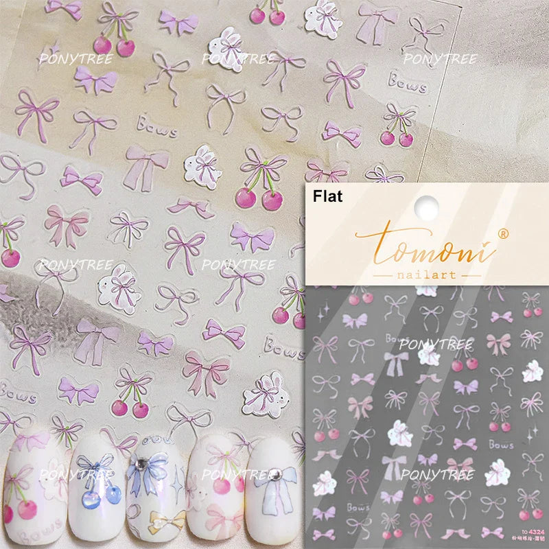 Dreamy Shiny Bowknot Ribbon Lace Delicate Tie Charming 5D Nail Art Decoration Sticker Self Adhesive Manicure Decal DIY Wholesale (ONLINE ORDER ONLY)