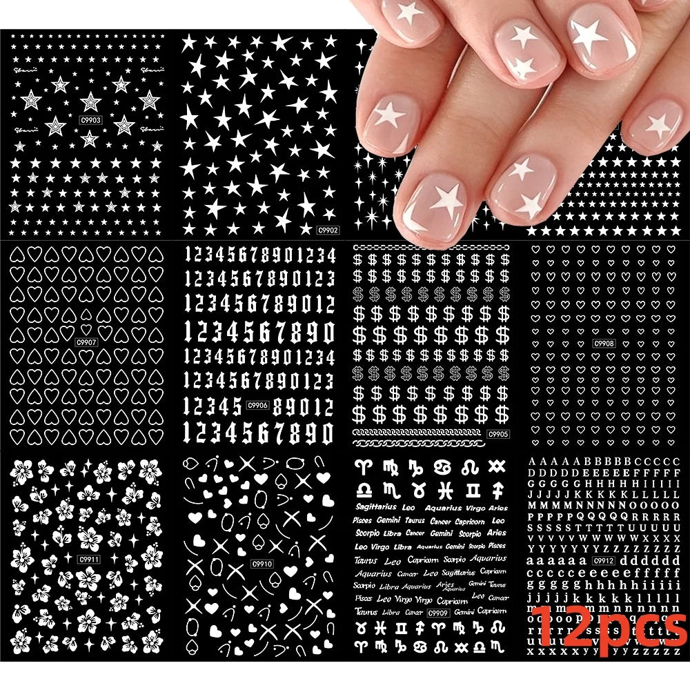 12pcs 3D Golden Glitter Heart Love Nail Stickers Valentine Self Adhesive Cute Cartoon Decal Geometry Slider Manicure Decoration* (ONLINE ORDER ONLY)