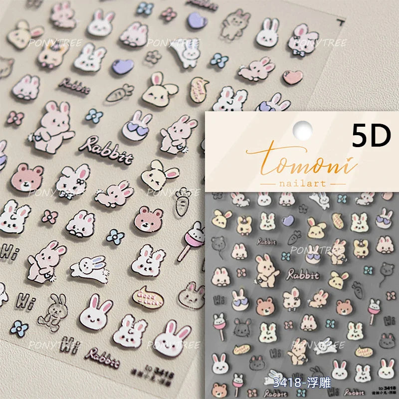Line Cat Dog Bear Rabbit Chicken Animals Apple Cherry Cake Bowknot Butterfly Balloon Rainbow Nail Art Stickers Manicure Decals (ONLINE ORDER ONLY)