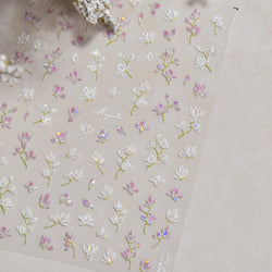 Translucent White White Pink Magnolia Rose Flower Floral Soft Embossed Relief Adhesive Nail Art Stickers Chic 3D Manicure Decals (ONLINE ORDER ONLY)
