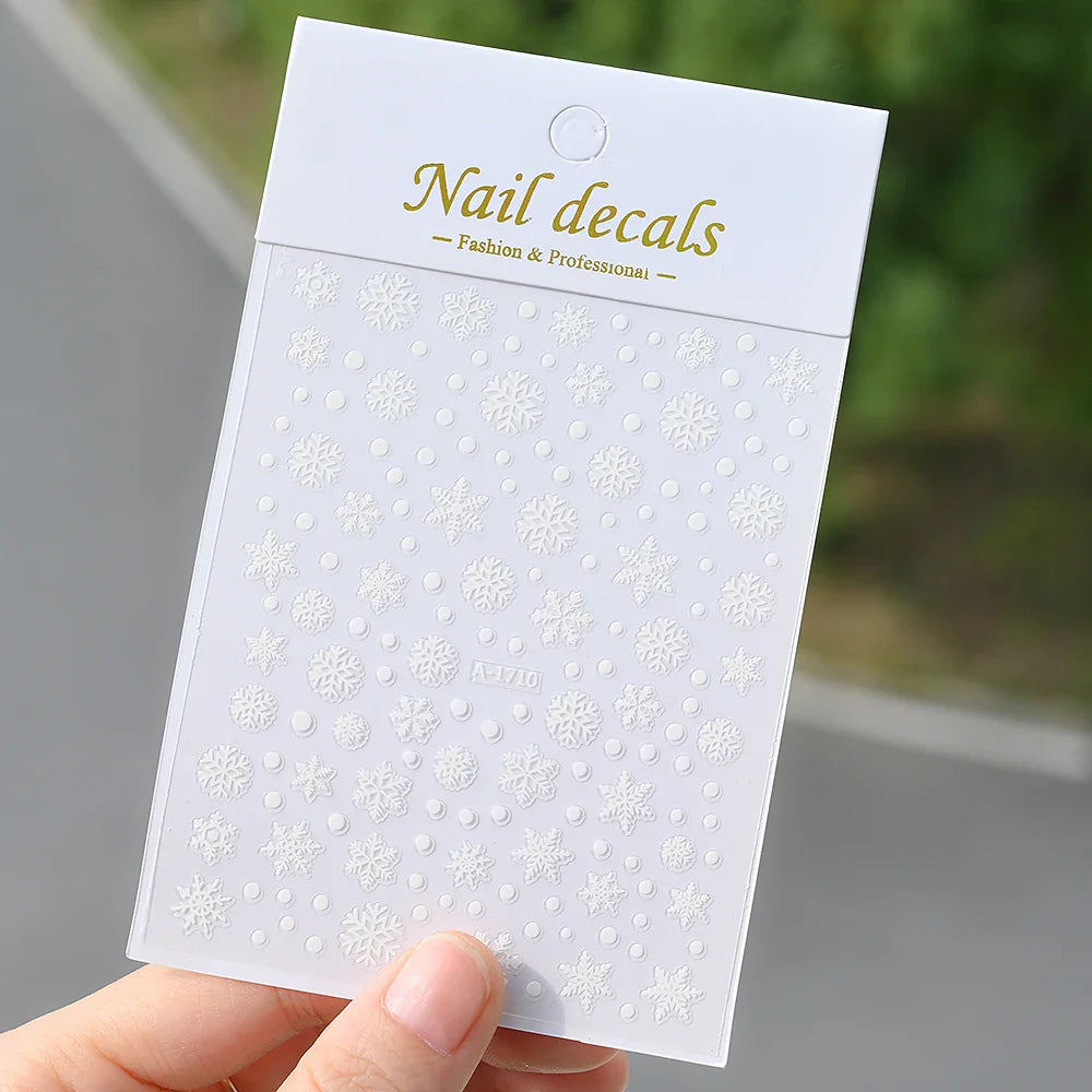 Winter Xmas 3D Nail Sticker Snowflake Flower Winter Decals Nail Stickers Cartoon Bird Santa Penguin Elk Slider New Year Manicure (ONLINE ORDER ONLY)