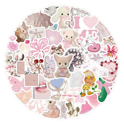 10/30/60pcs Retro Cute Coquette Pink Cartoon Stickers Decals Laptop Suitcase Scrapbook Phone Stationery Sticker for Kids Toys (ONLINE ORDER ONLY)