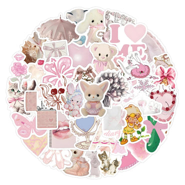 10/30/60pcs Retro Cute Coquette Pink Cartoon Stickers Decals Laptop Suitcase Scrapbook Phone Stationery Sticker for Kids Toys (ONLINE ORDER ONLY)