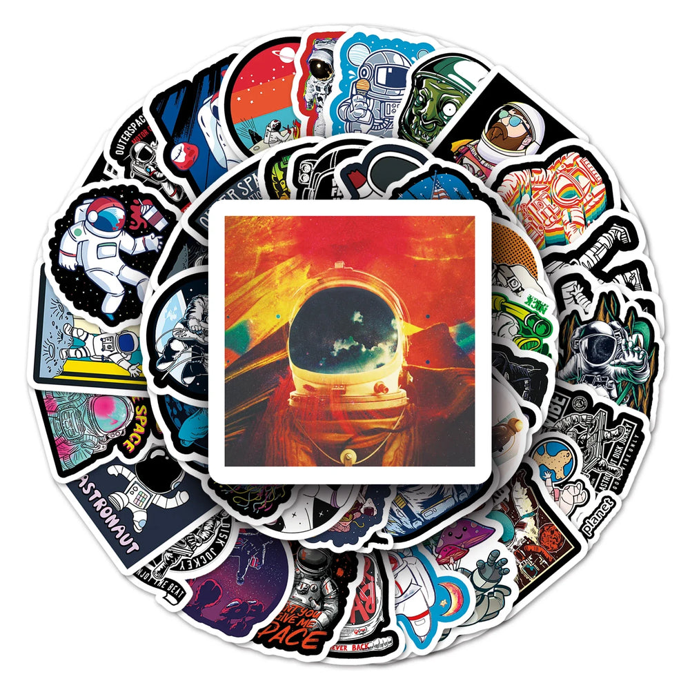 50Pcs Astronaut Cartoon Waterproof Vinyl Stickers for Skateboard Snowboard Decals (ONLINE ORDER ONLY)