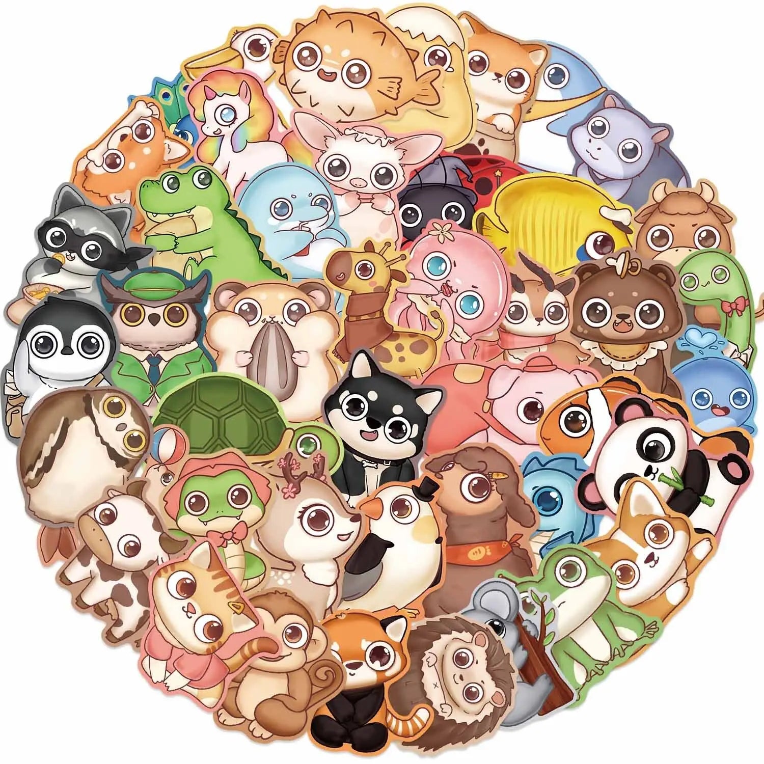 10/50pcs Cute Funny Cartoon Big Eyes Animal Stickers Vintage Toy Decals DIY Scrapbook Luggage Water Bottle Phone Laptop Guitar (Online Order Only)
