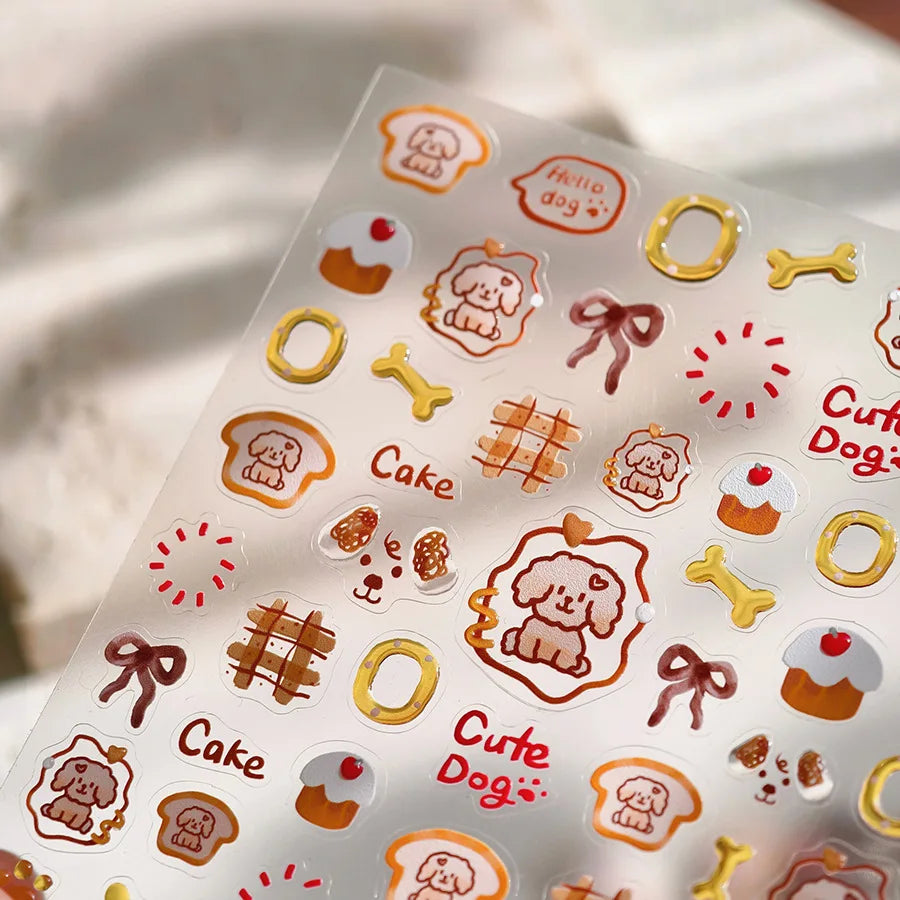 Lovely Dog Bone Bowknot Bread Graffiti Cake Cherry 3D Line Paw Adhesive Nail Art Stickers Cute Cartoon Manicure Decals Wholesale (ONLINE ORDER ONLY)