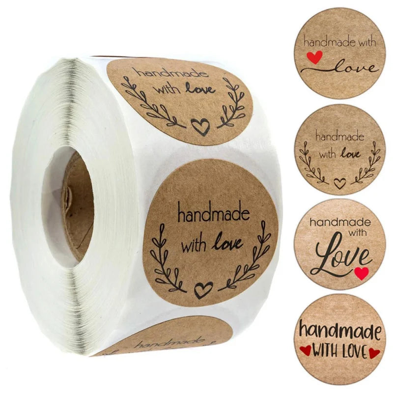 500pcs Vintage Kraft Paper Stickers Scrapbook Gift Stationery Label Stickers Handmade With Love Thank You For The Stickers (ONLINE ORDER ONLY)