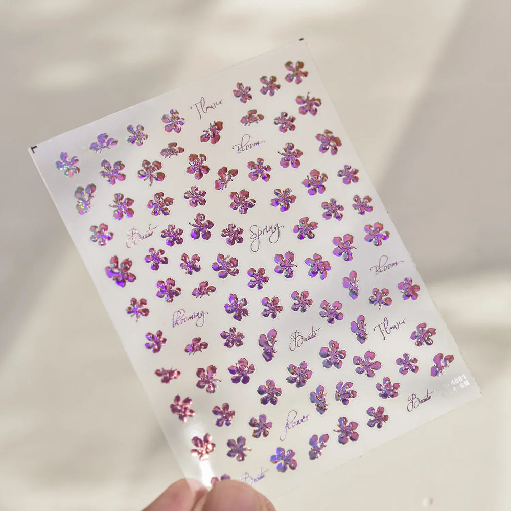 Cherry Blossom Dance Flower Gradient Petal Hot Stamping Laser Pink Adhesive Nail Art Stickers Special Process Manicure Decals (ONLINE ORDER ONLY)