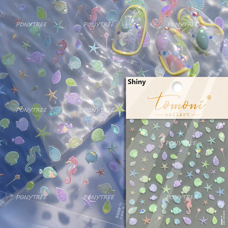 Starfish Dolphin Otter Shell Conch Whale Seahorse Pearl Oyster Infauna Self Adhesive Nail Art Stickers Manicure Decals Wholesale (ONLINE ORDER ONLY)