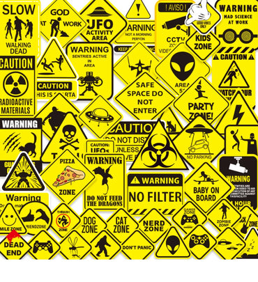 10/50pcs Funny Warning Stickers Danger Banning Sign Viny Decal Car Scooter Motorcycle Suitcase Violation Sticker Classic Toy (Online Order Only)