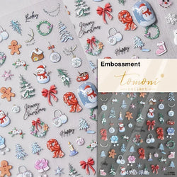 Dressy Embossment Colorful Gradient Snowflakes Laser Silver Christmas Tree Winter Bowknot Santa Nail Art Stickers Manicure Decal (Online Order Only)