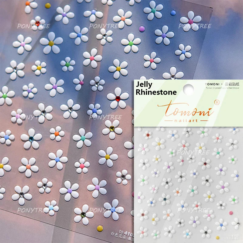 Hot Stamping Laser Silver Pink White Flower Rhinestone Pearl Irregular Petal Adhesive Nail Art Decoration Sticker Manicure Decal (ONLINE ORDER ONLY)