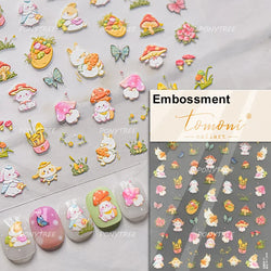 Cream Wind Cat Rabbit Kitten Bunny Bowknot Flower Butterfly Cake Cherry Tulip 5D Self Adhesive Nail Art Stickers Manicure Decals (Online Order Only)