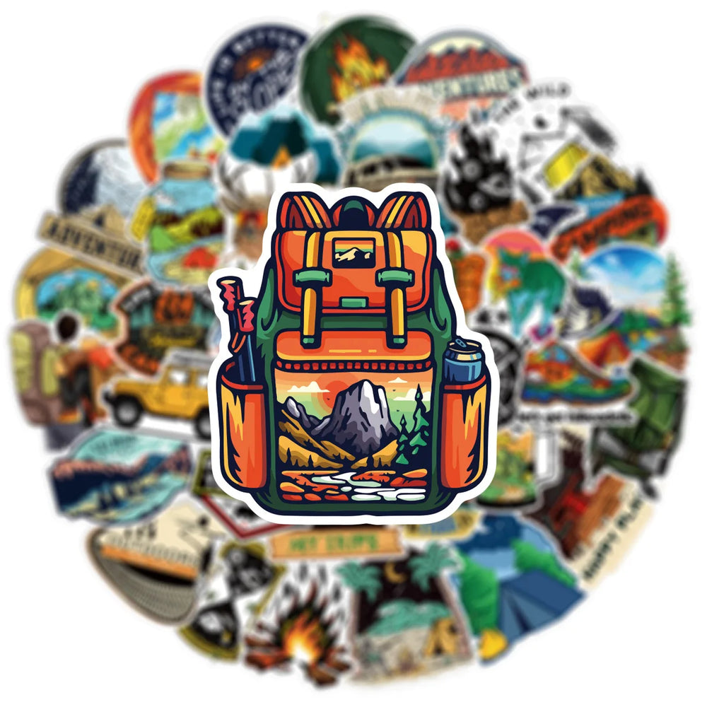 50pcs Forest Camping Hiking Outdoor Stickers Travel Scenery Decals Suitcase Luggage Scrapbook Waterproof Graffiti Sticker Toys (ONLINE ORDER ONLY)