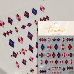 French Style Geometric Black White Square Grid Rhombus Stripe 3D Self Adhesive Nail Art Stickers Shiny Rhinestone Manicure Decal (ONLINE ORDER ONLY)