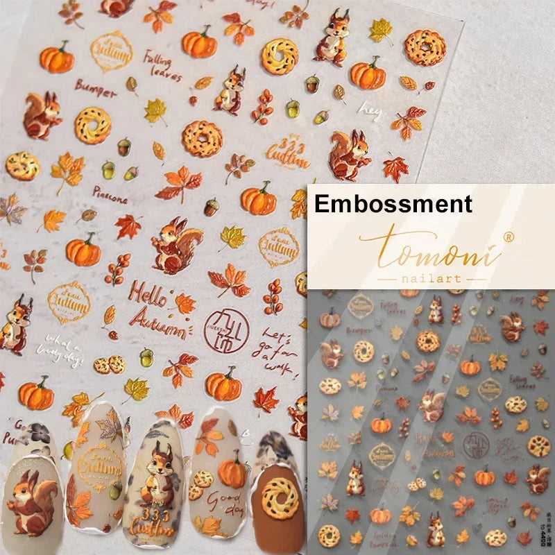 Autumn Fall Sunflower Rabbit Leaves Crane Rose Sun Mountain Hill Produce Good Harvests Cookie Nail Art Sticker Decoration Decals (ONLINE ORDER ONLY)