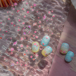 Pink Star Oceanic Shell Starfish Conch Bowknot Embossment Shiny Delicate 5D Chic Self Adhesive Nail Art Stickers Manicure Decals (Online Order Only)
