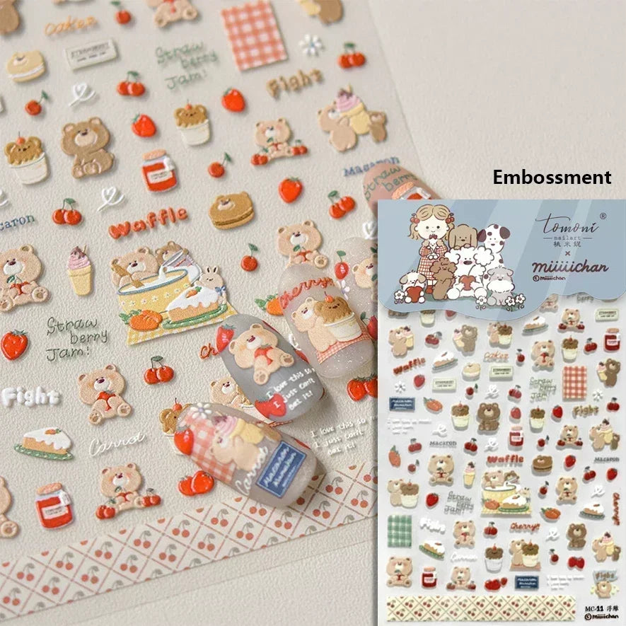 Cute Mango Dog Puppy Bear Bichon Blueberries Strawberry Cake Fruit Juice Desserts Corgi Adhesive Nail Art Sticker Manicure Decal (Online Order Only)