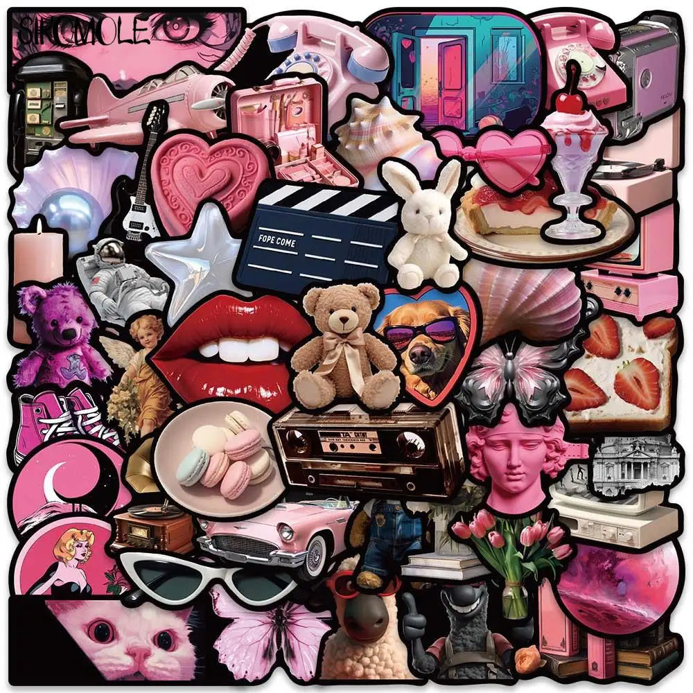 Y2K Cartoon Pink Black Graffiti Stickers Pack - Kawaii DIY Luggage Guitar Fridge Laptop Decals (Online Order Only)