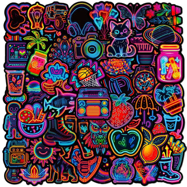 10/30/50/100pcs Neon Light Cartoon Graffiti Stickers Aesthetic DIY Skateboard Laptop Motorcycle Waterproof Cool Sticker for Kids (Online Order Only)