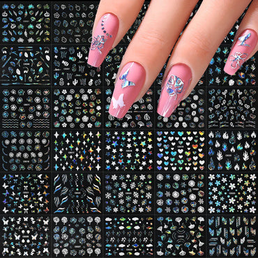 30Pcs Laser Silver/White Flowers Hearts Nail Sticker Star/Moon Mixed Shapes Design Self-adhesive Sticker Acrylic Manicure Access (Online Order Only)