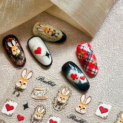 Poker Cards Mr Rabbit Tilted Teacup Bunny Cup Heart Star Block Bow Tie Hot Stamping Adhesive Nail Art Stickers Manicure Decals (ONLINE ORDER ONLY)